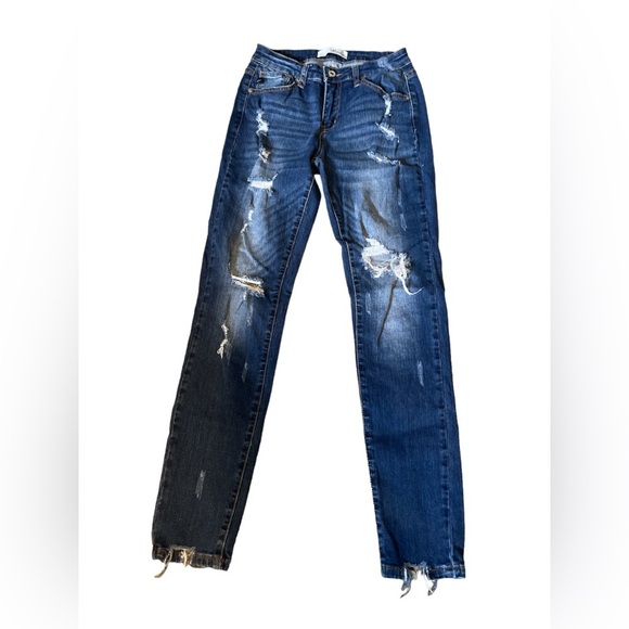 Kancan Distressed Dark Denim Midrise Stretch Jeans, Size 7/27, Grunge, Destroyed - Picture 3 of 11